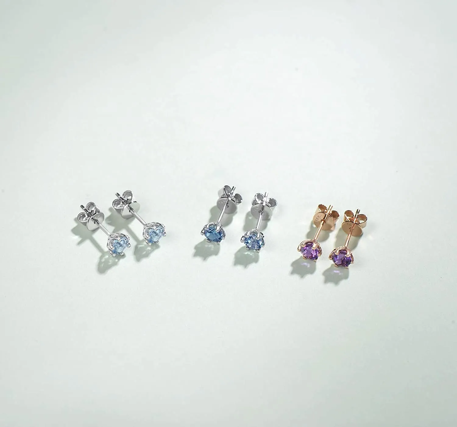 "Little Daisy" Natural Aquamarine Stud Earrings in 14k White Gold (5mm)