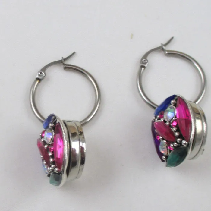 Rainbow Crystal & Silver Hoop Earrings