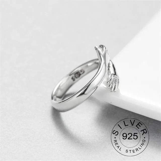 Real 925 sterling silver finger rings for women hands hug shaped Trendy fine Jewelry open Adjustable Antique Rings Anillos