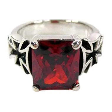 Red Garnet Sterling Silver Iron Cross Ring