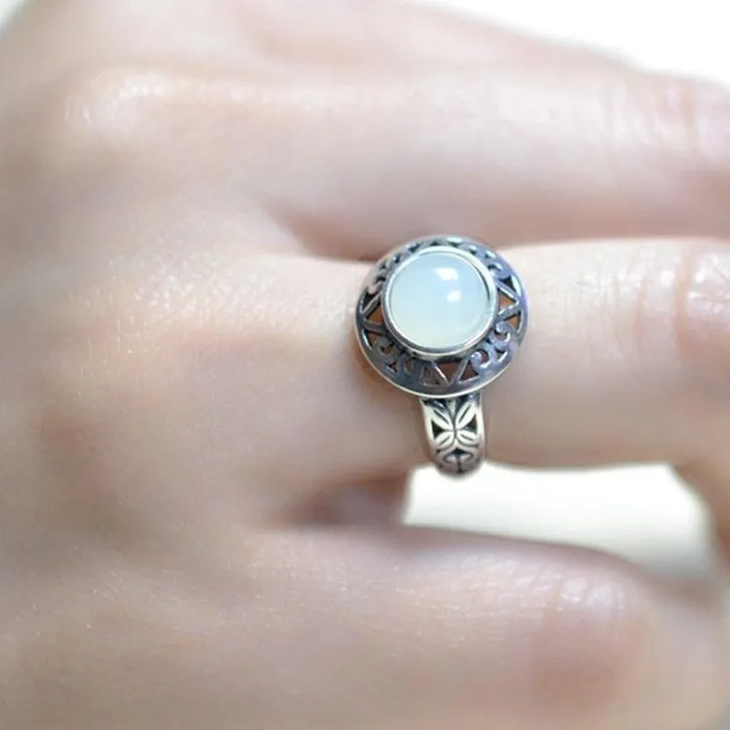 Retro Style Hetian Jade Adjustable Ring