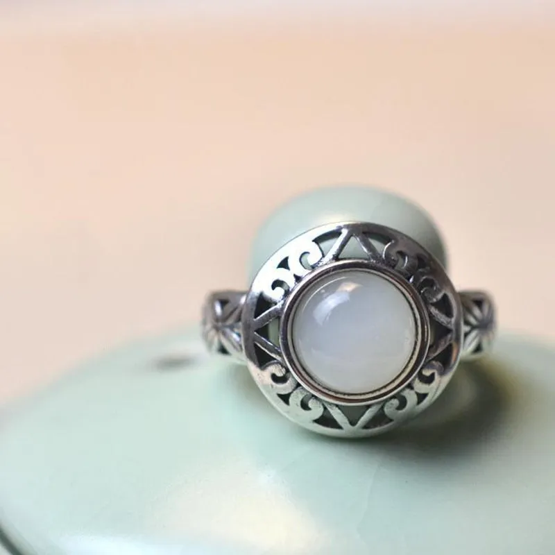 Retro Style Hetian Jade Adjustable Ring