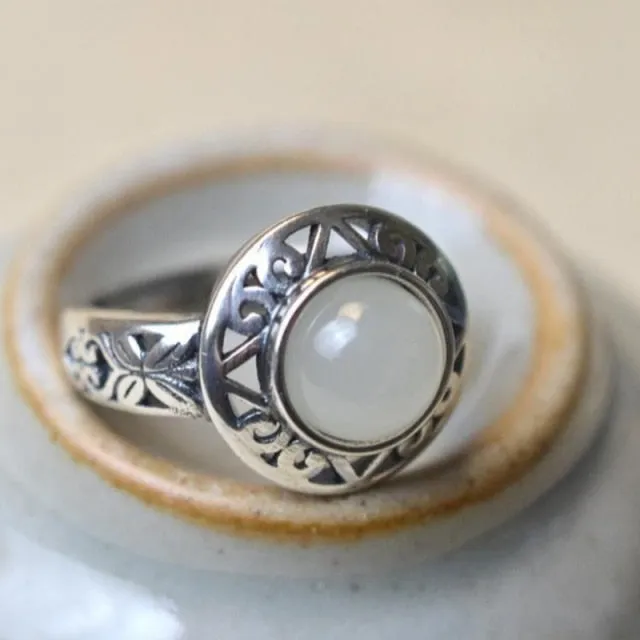 Retro Style Hetian Jade Adjustable Ring