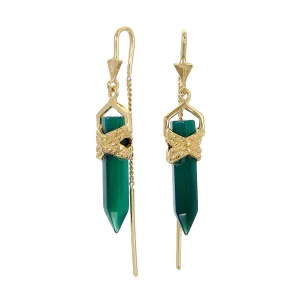 ROPE BEZEL PULL THROUGH EARRINGS GREEN ONYX - GOLD