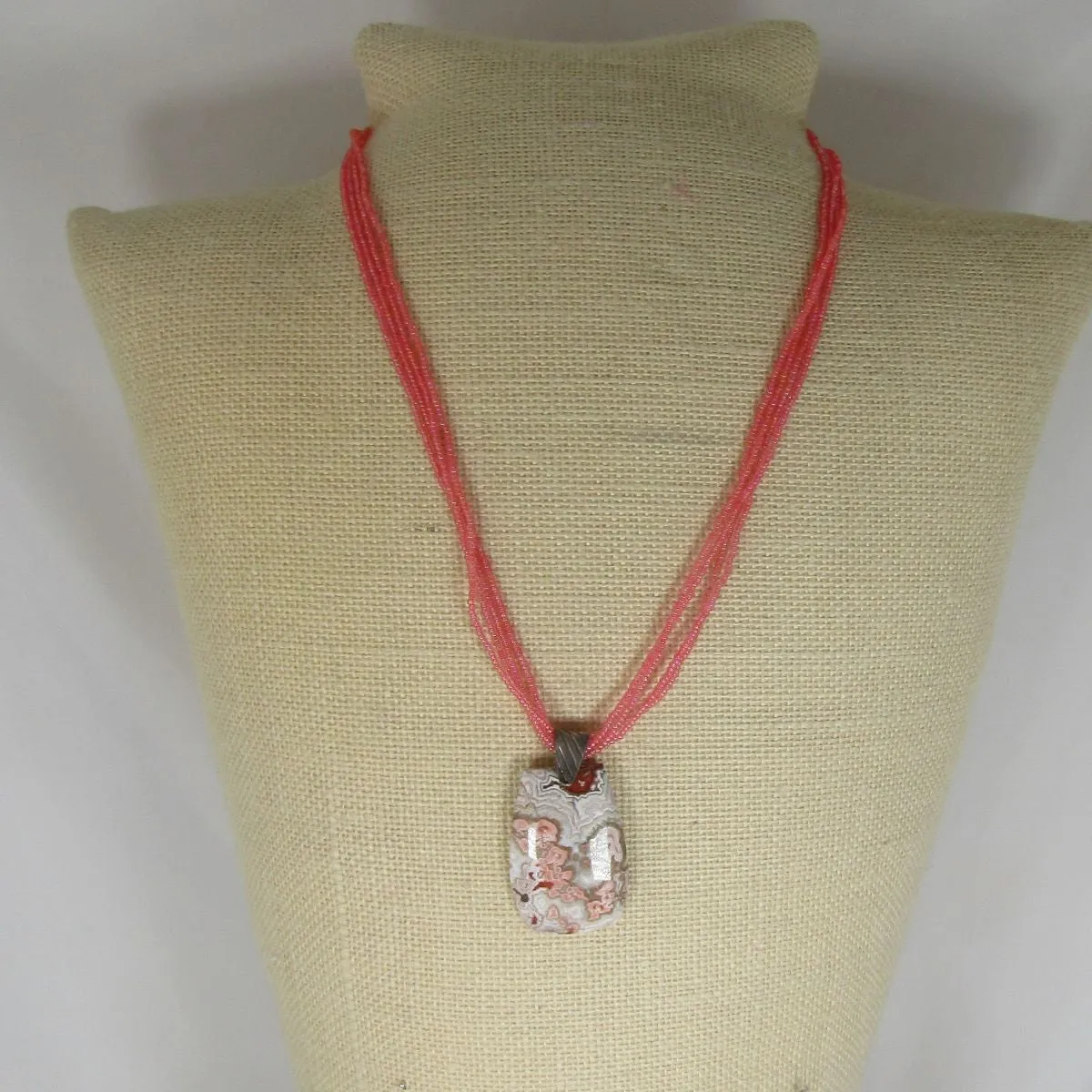 Roscetta Lace Pendant Necklace - Long Seed Bead Necklace