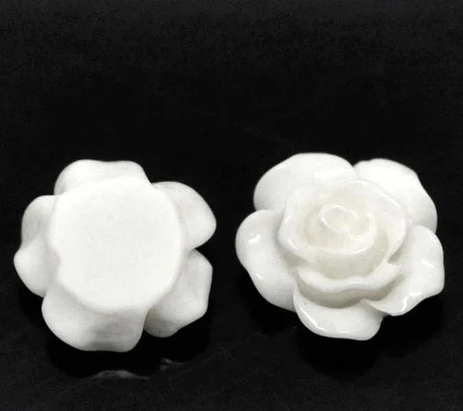 Rose Resin Cabochons - White - 10 Domes - BD135