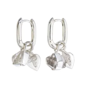 ROUGH GEM CHARM - OVAL HOOPS - DIAMOND QUARTZ - SILVER