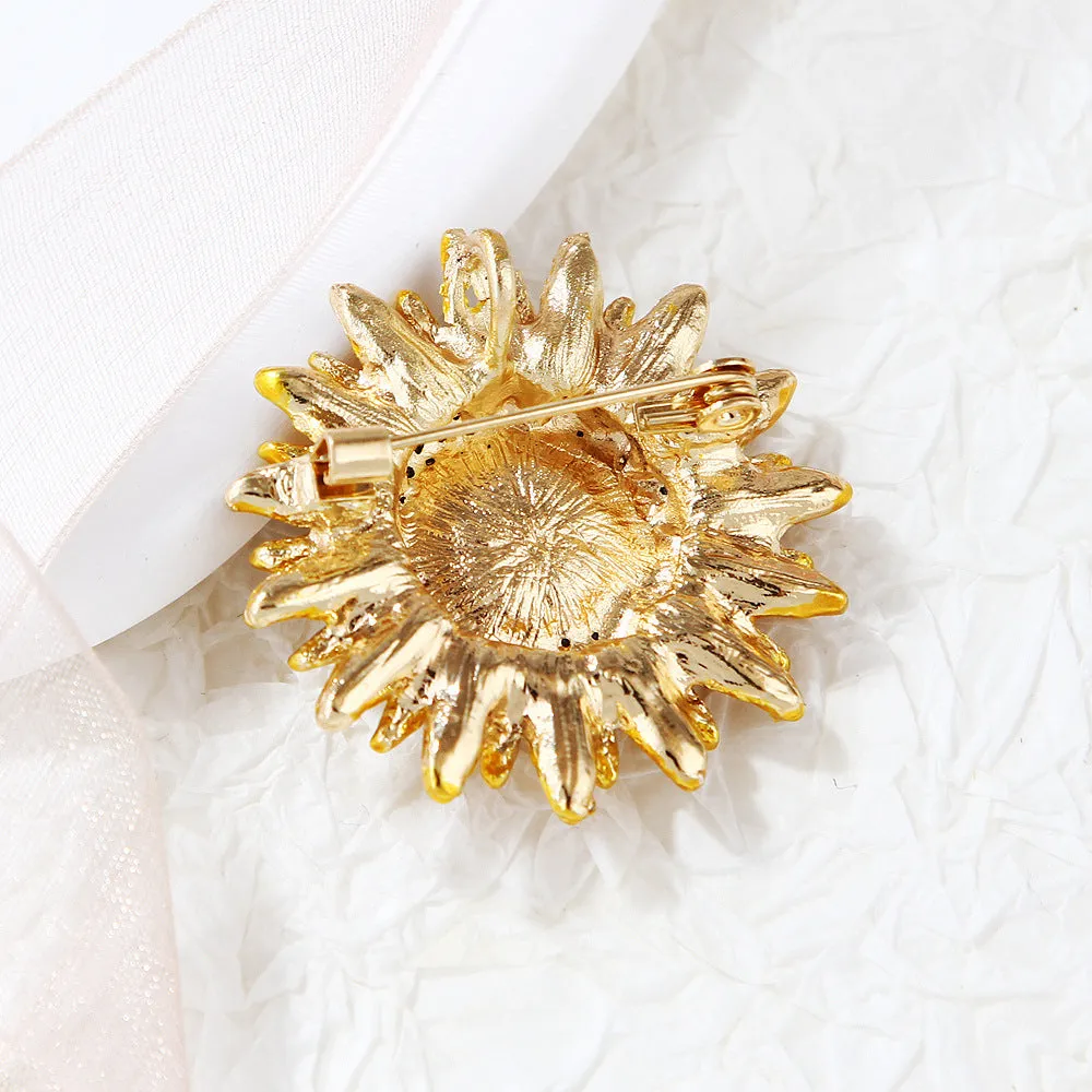 SB340 - Enamel sunflower rhinestone brooch