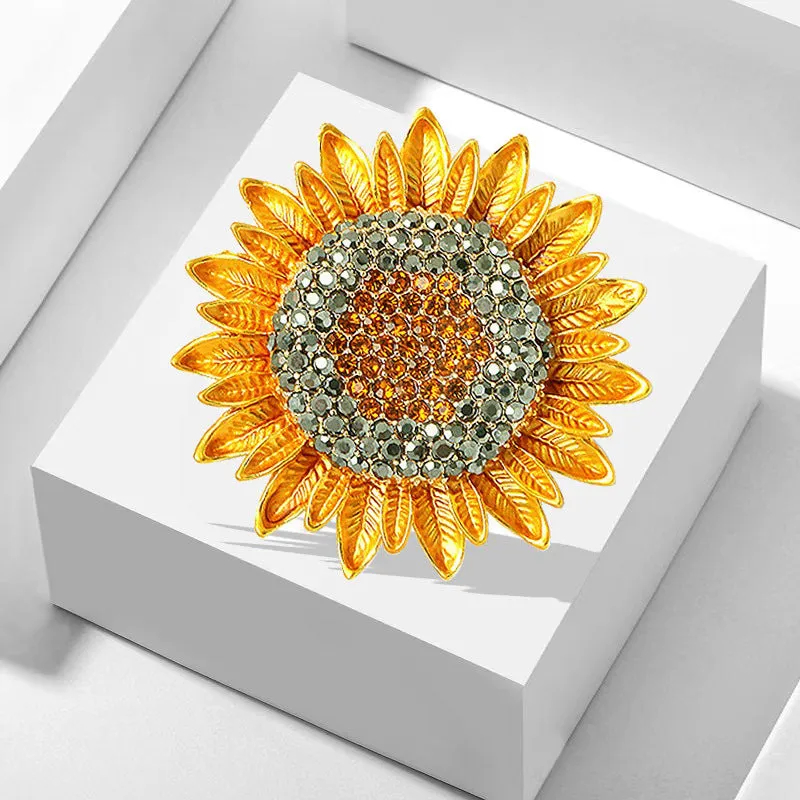 SB340 - Enamel sunflower rhinestone brooch