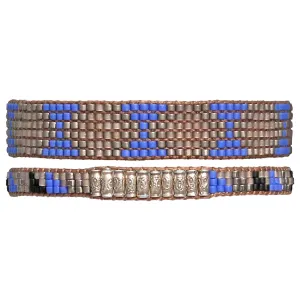 SET OF TWO BEADED BRACELETS IN BLUE TONES FOR HIM