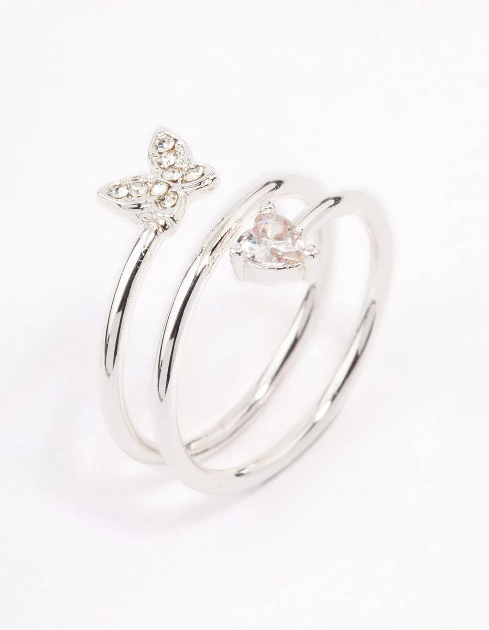 Silver Plated Heart Butterfly Wrapped Ring