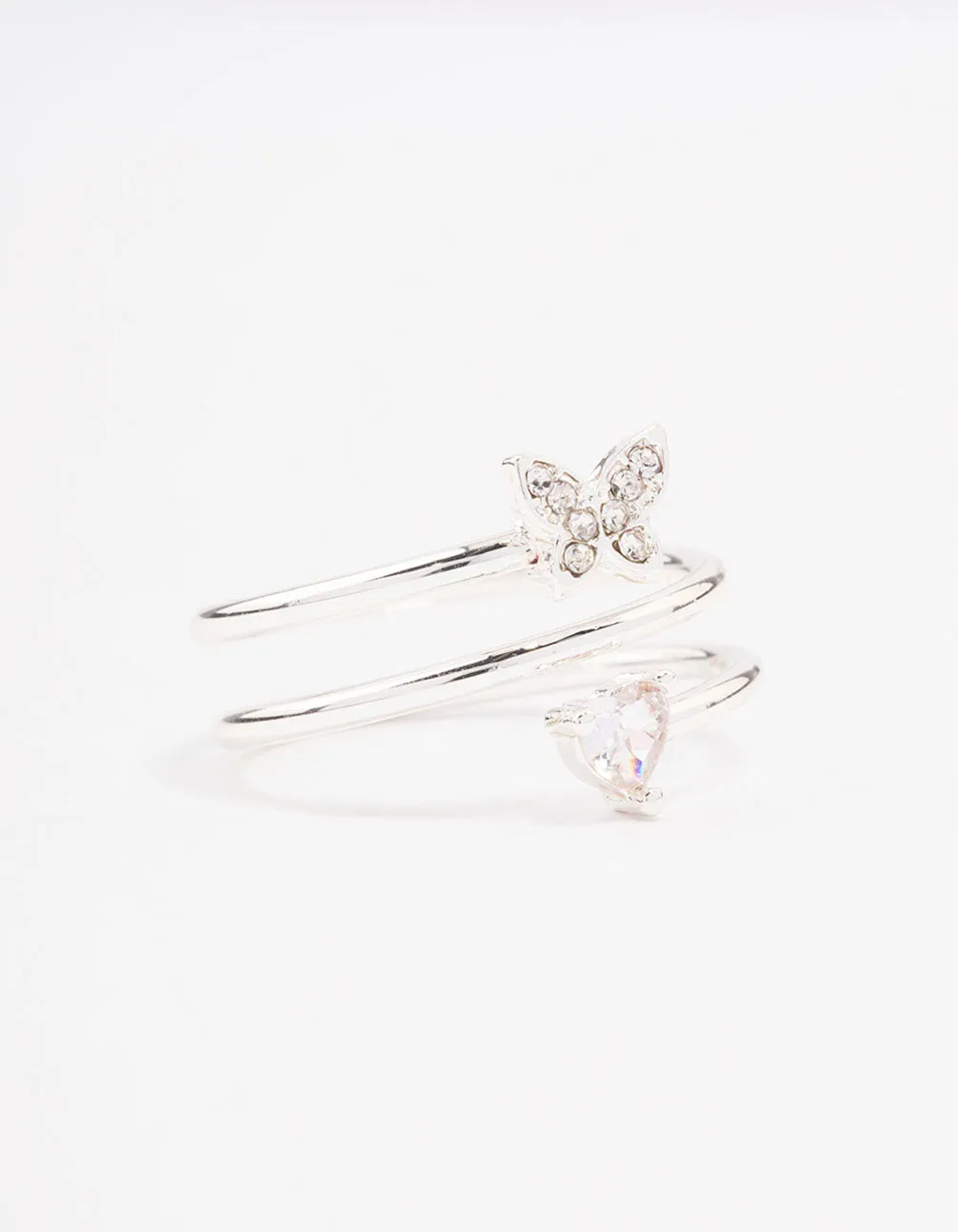 Silver Plated Heart Butterfly Wrapped Ring