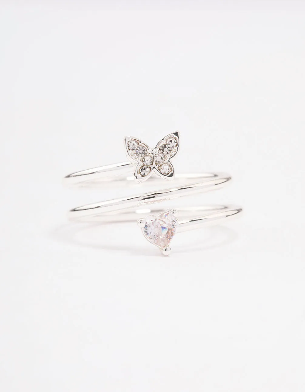 Silver Plated Heart Butterfly Wrapped Ring