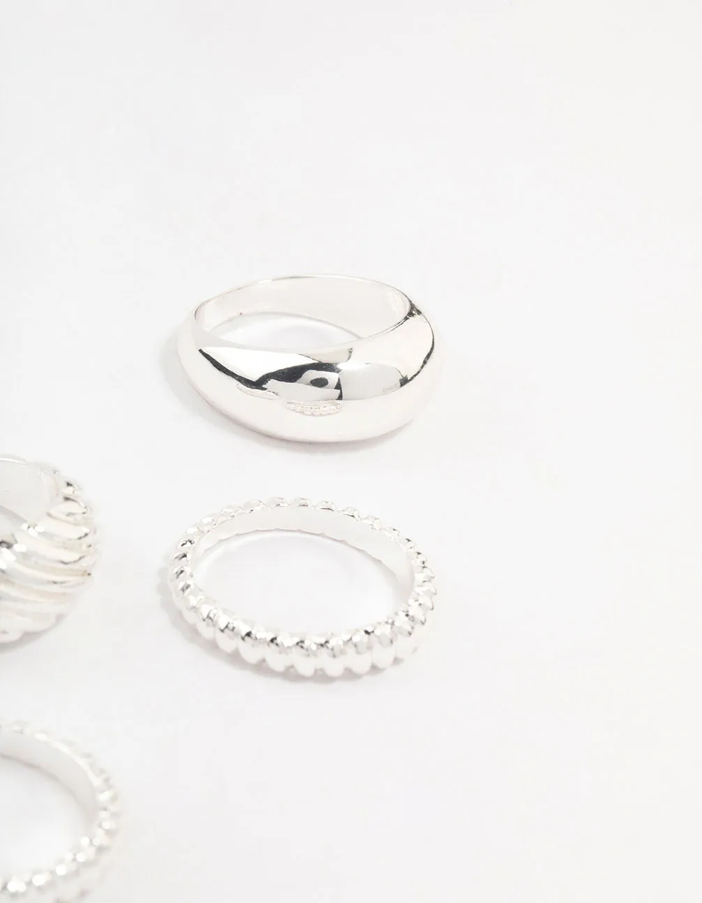 Silver Plated Twisted & Plain Rings 4-Pack