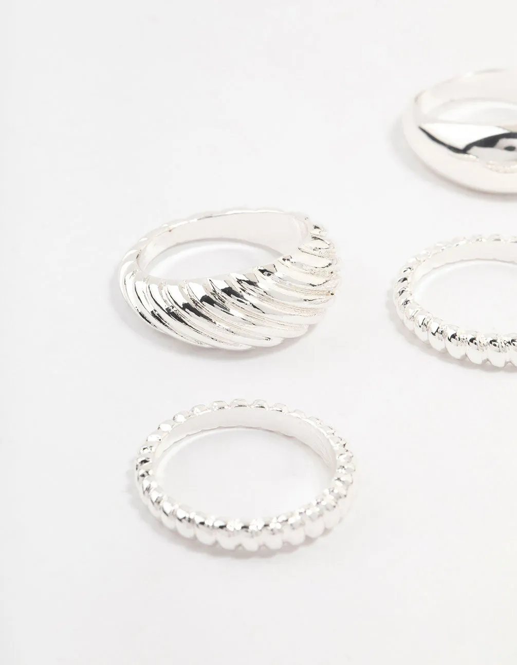 Silver Plated Twisted & Plain Rings 4-Pack