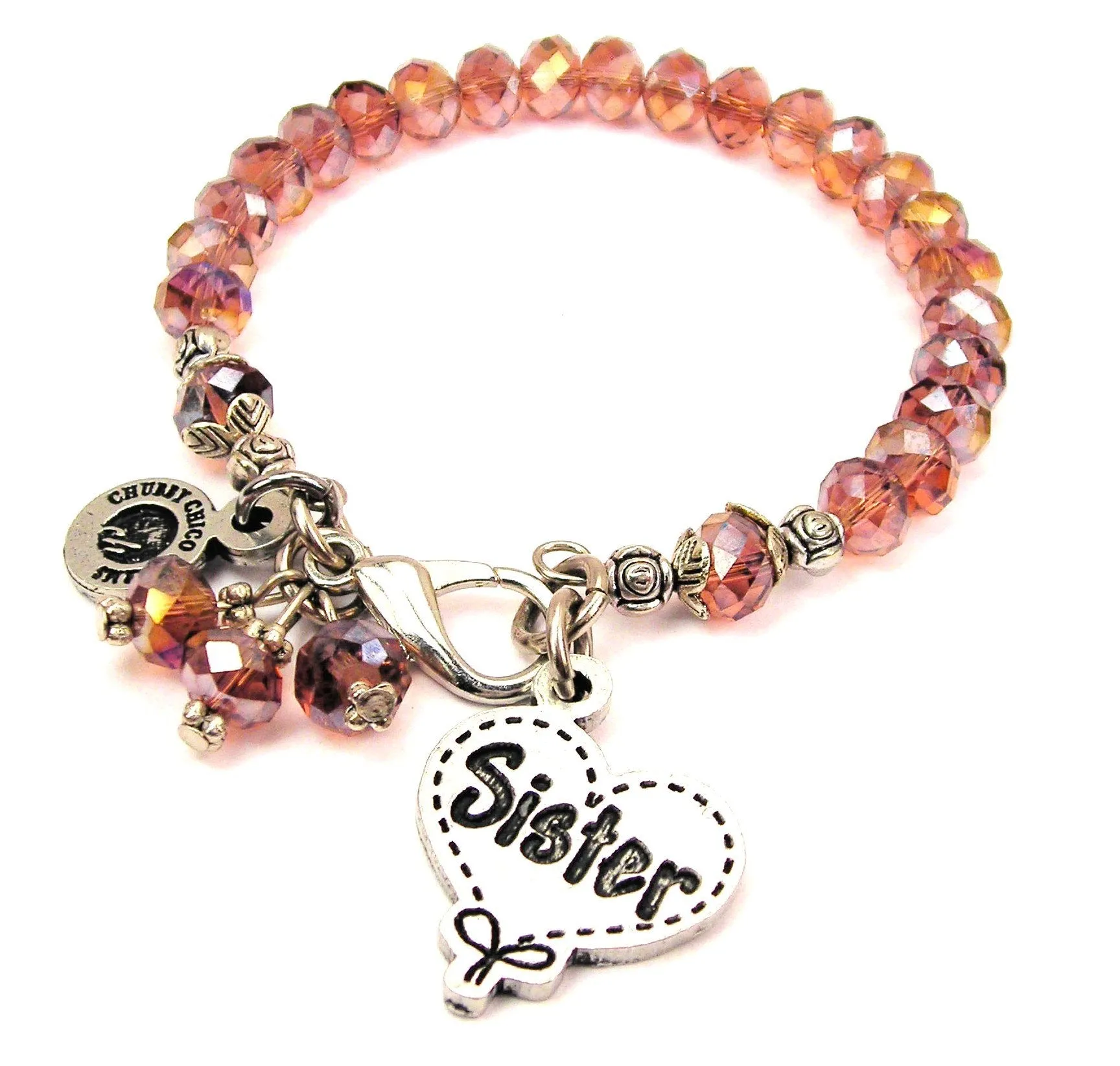 Sister Quilted Heart Splash Of Color Crystal Bracelet