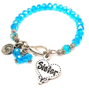 Sister Quilted Heart Splash Of Color Crystal Bracelet