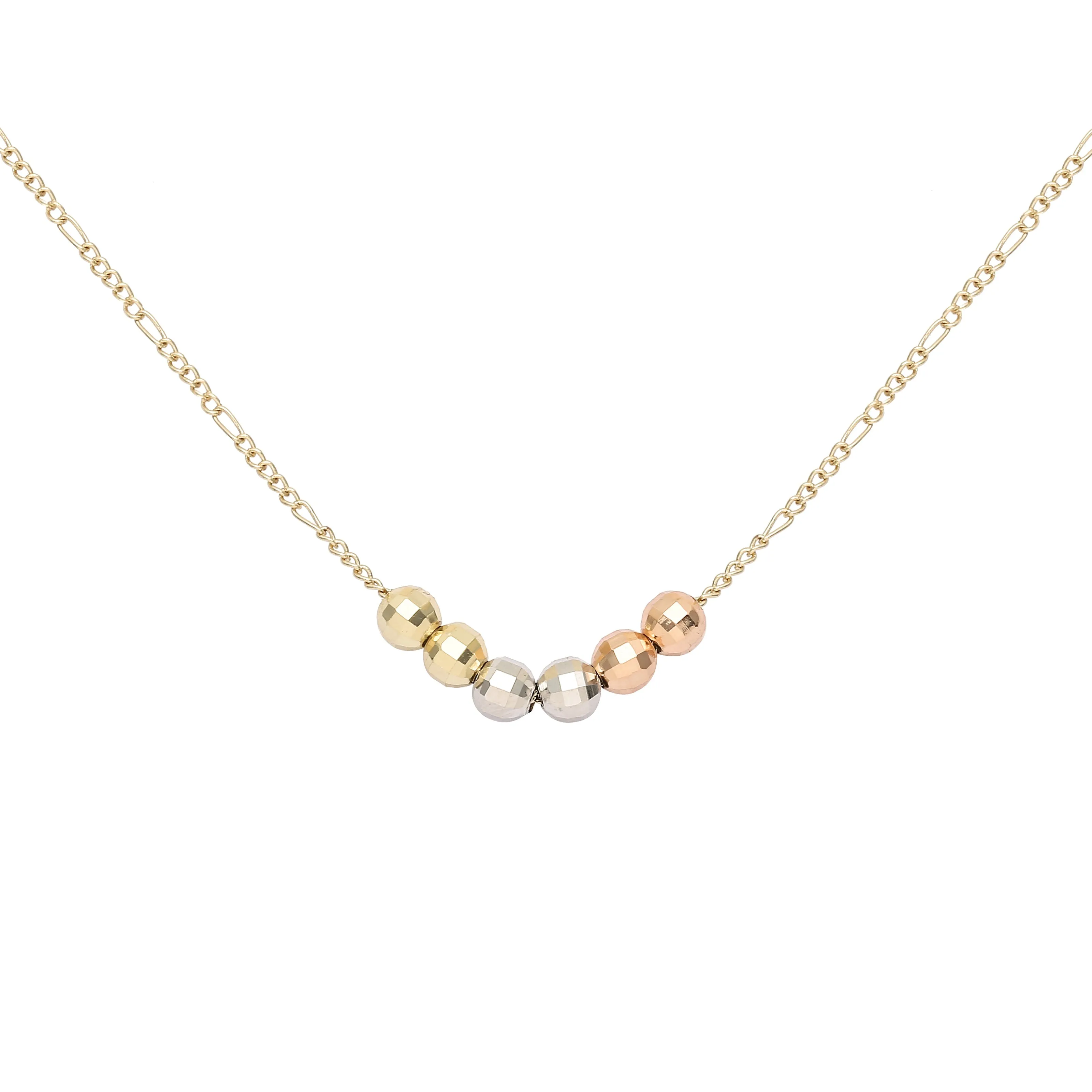 Six beads necklaces plated in 14K Gold, Rose Gold, three tone