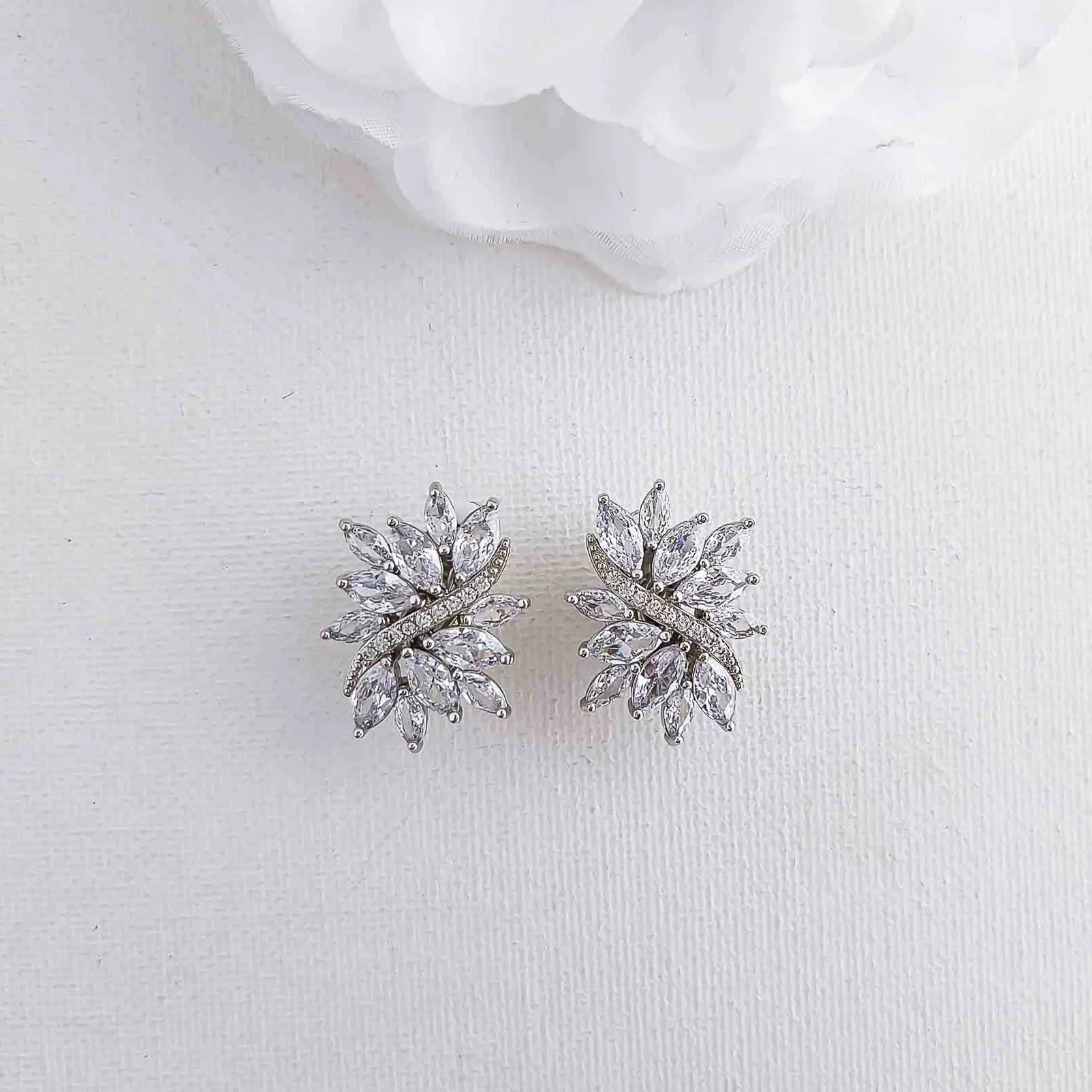 Sliver Clip-On Stud Earrings for Brides-Brooklyn