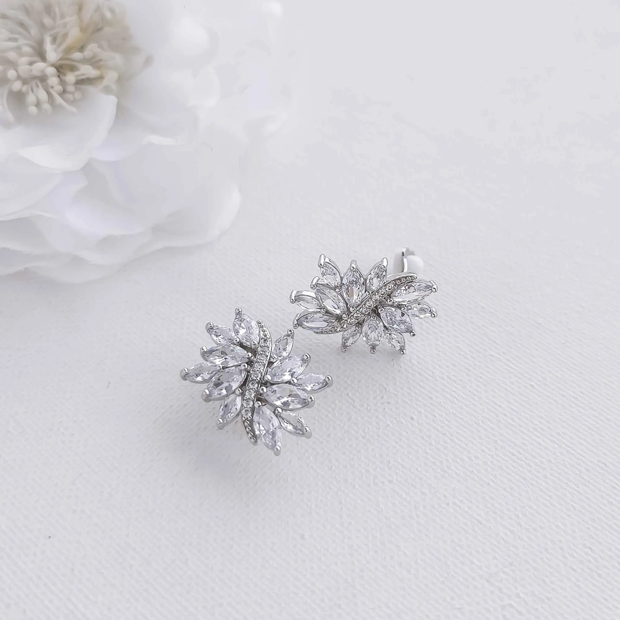 Sliver Clip-On Stud Earrings for Brides-Brooklyn