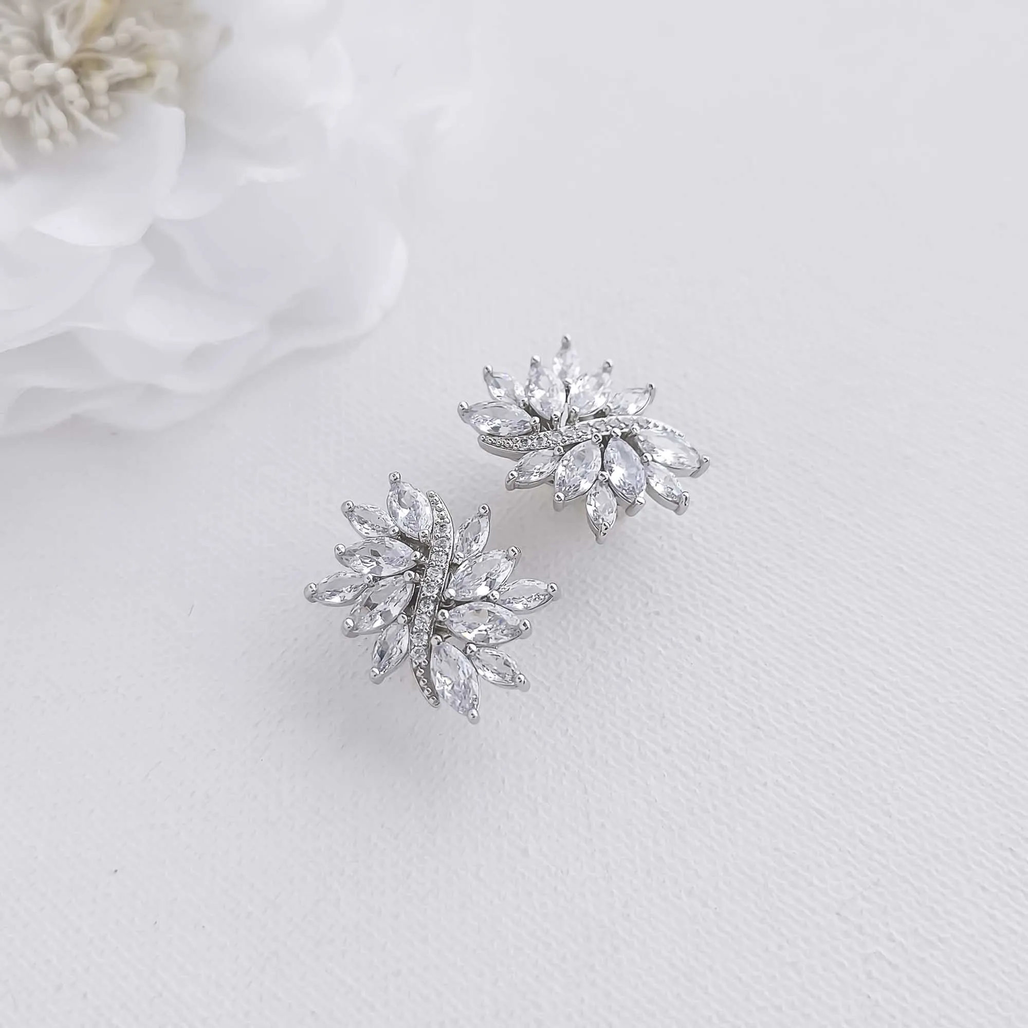 Sliver Clip-On Stud Earrings for Brides-Brooklyn