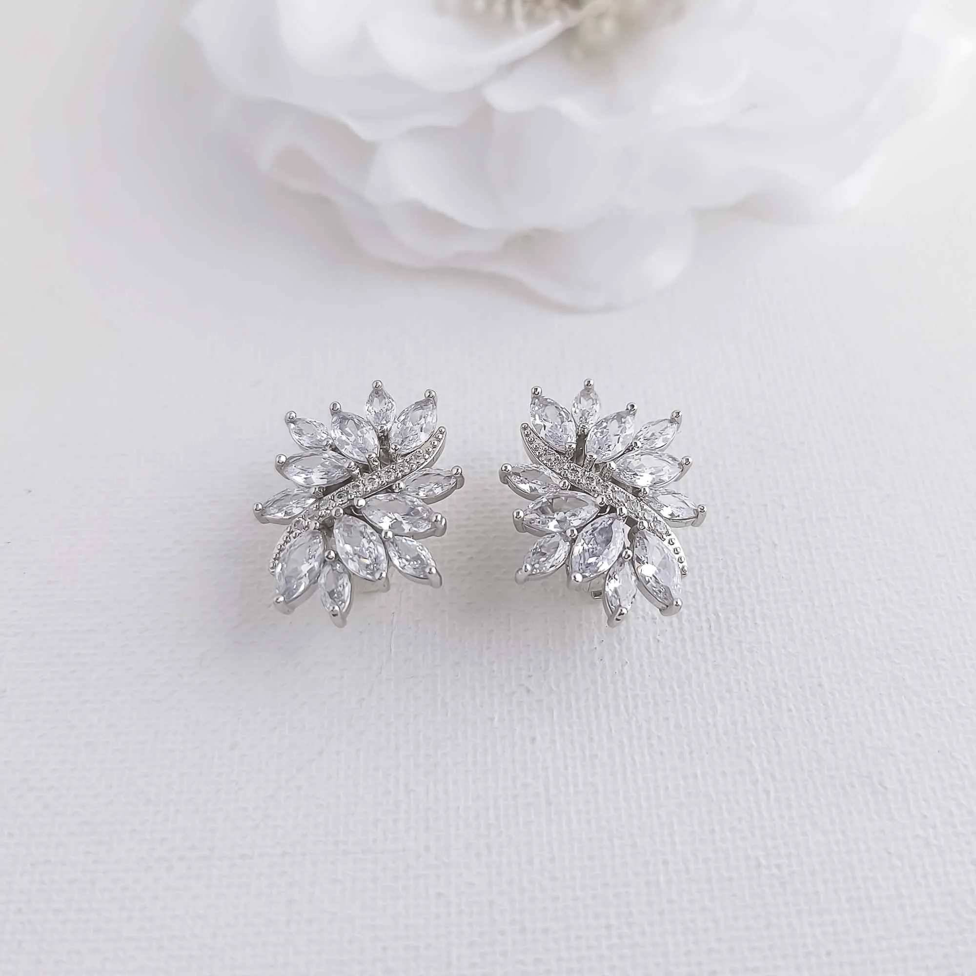 Sliver Clip-On Stud Earrings for Brides-Brooklyn