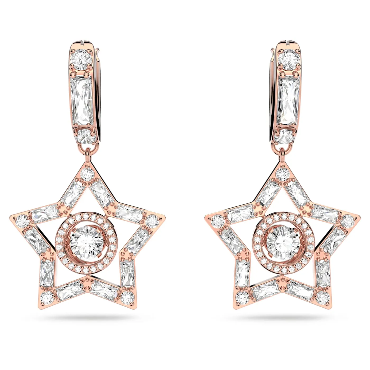 STELLA STAR HOOP EARRINGS, WHITE, ROSE-GOLD TONE PLATED