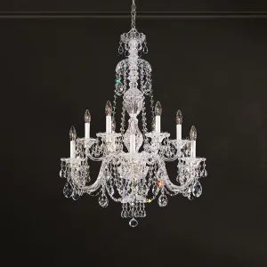 Sterling 12 Light Silver Chandelier with Clear Heritage Crystals