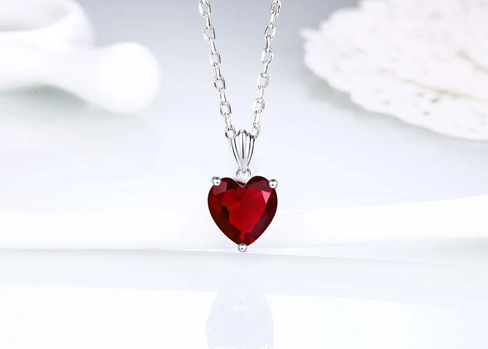 Sterling Silver Necklace Sapphire Pendant Ruby jewelry heart for women