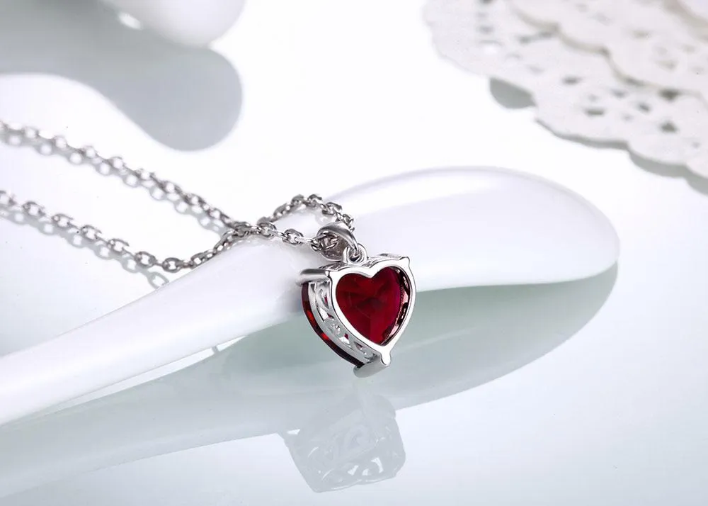 Sterling Silver Necklace Sapphire Pendant Ruby jewelry heart for women