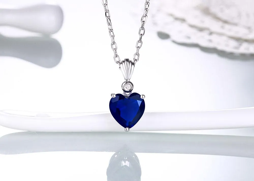 Sterling Silver Necklace Sapphire Pendant Ruby jewelry heart for women