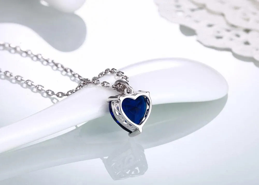 Sterling Silver Necklace Sapphire Pendant Ruby jewelry heart for women