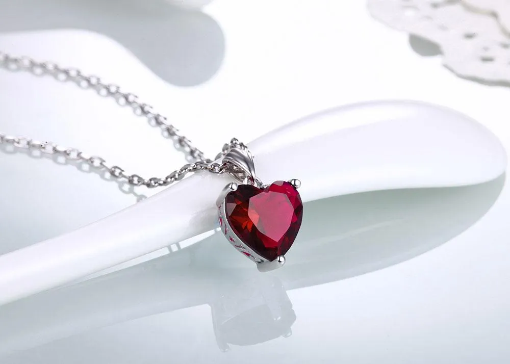 Sterling Silver Necklace Sapphire Pendant Ruby jewelry heart for women