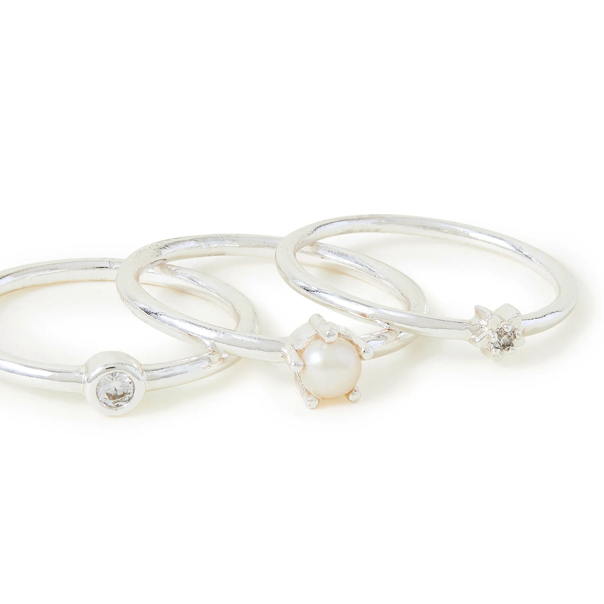 Sterling Silver-Plated Rings Set Of Three Cream-Medium