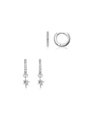 Sterling Silver Starburst Ear Bundle (Silver)