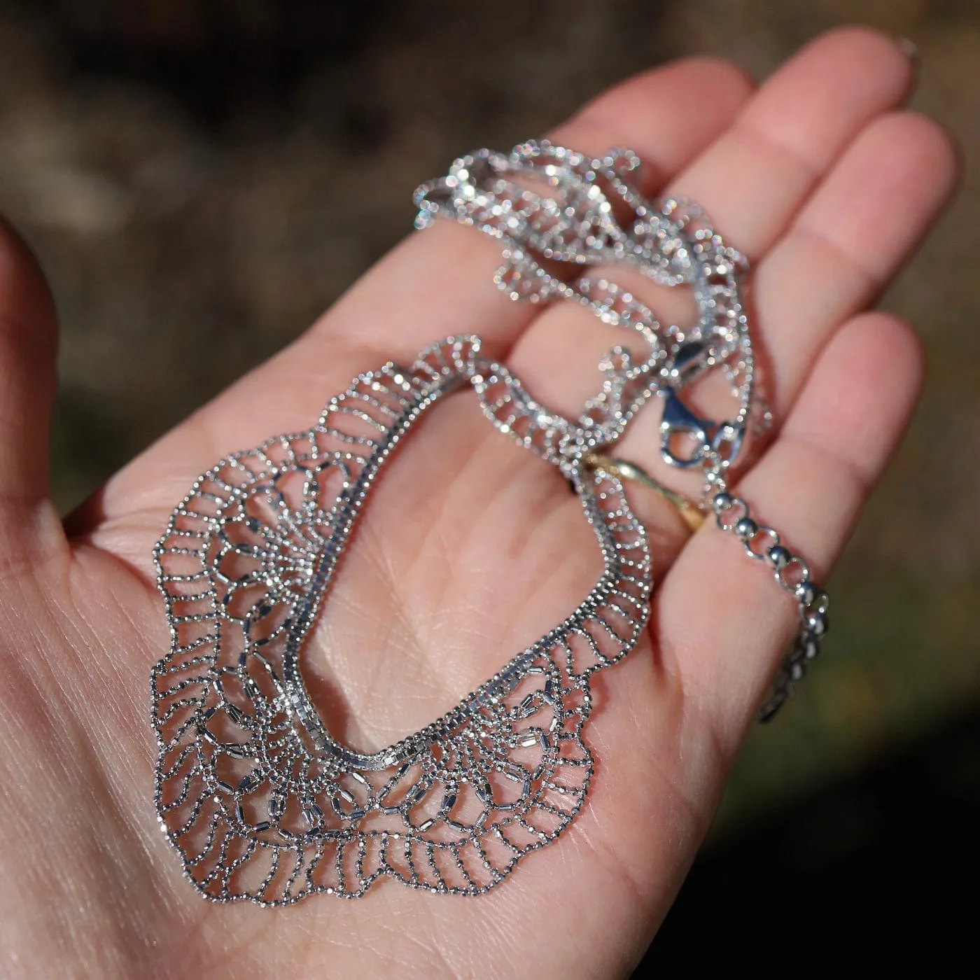 Sterling Triple Floral Lace Necklace