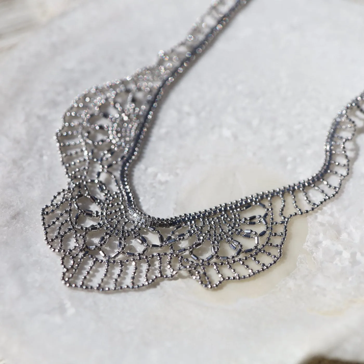 Sterling Triple Floral Lace Necklace