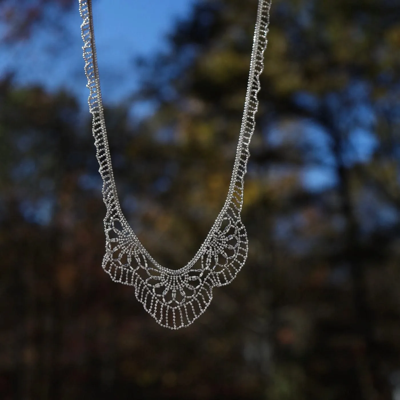 Sterling Triple Floral Lace Necklace