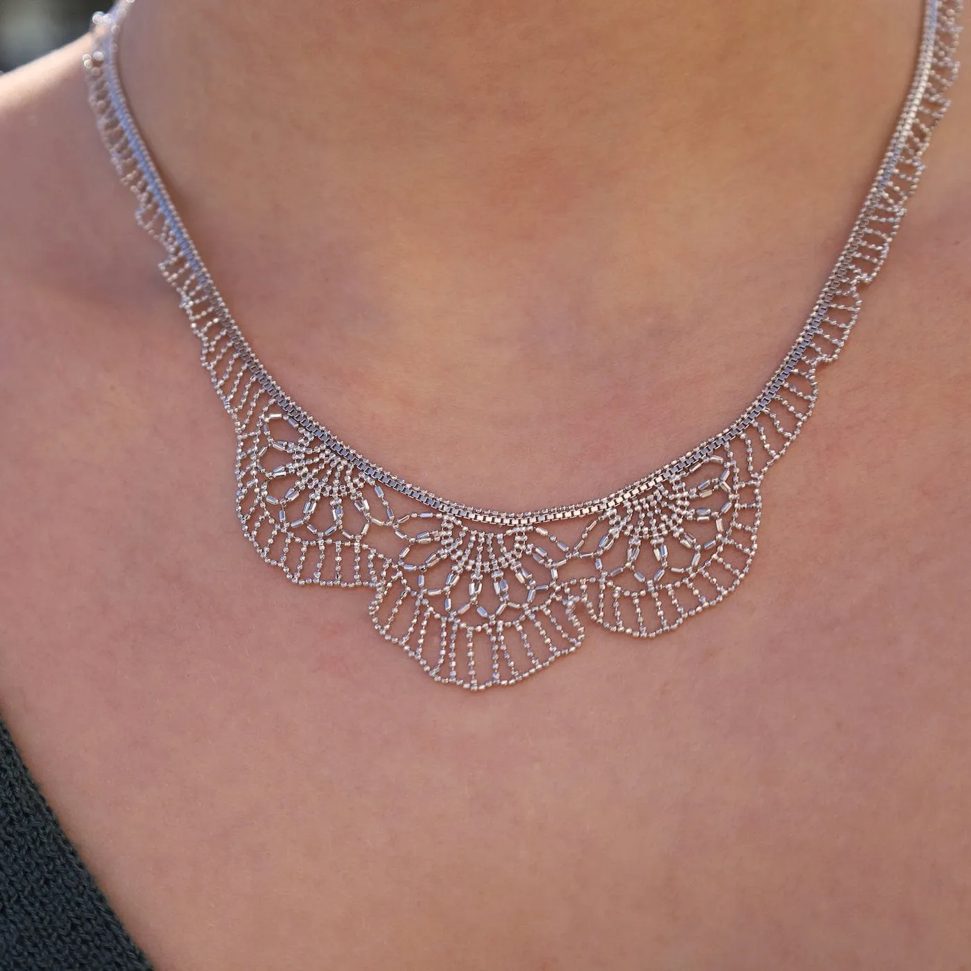 Sterling Triple Floral Lace Necklace