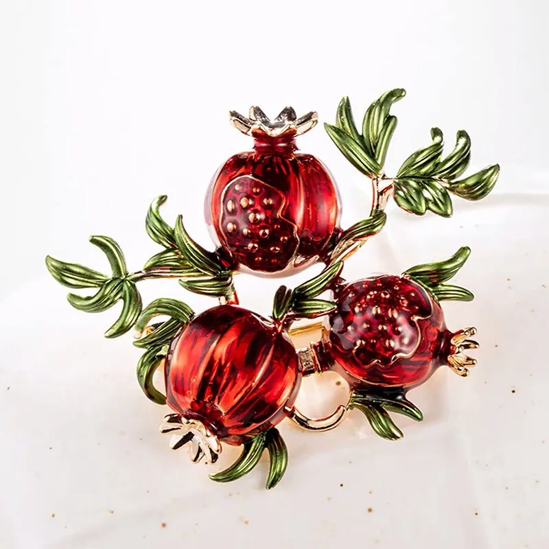 TEEK - Red Enamel Pomegranate Brooches