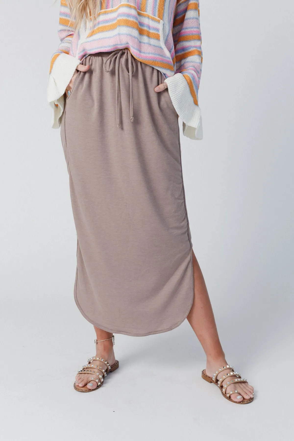 The Nest So Comfy Drawstring Maxi Skirt - Dark Taupe