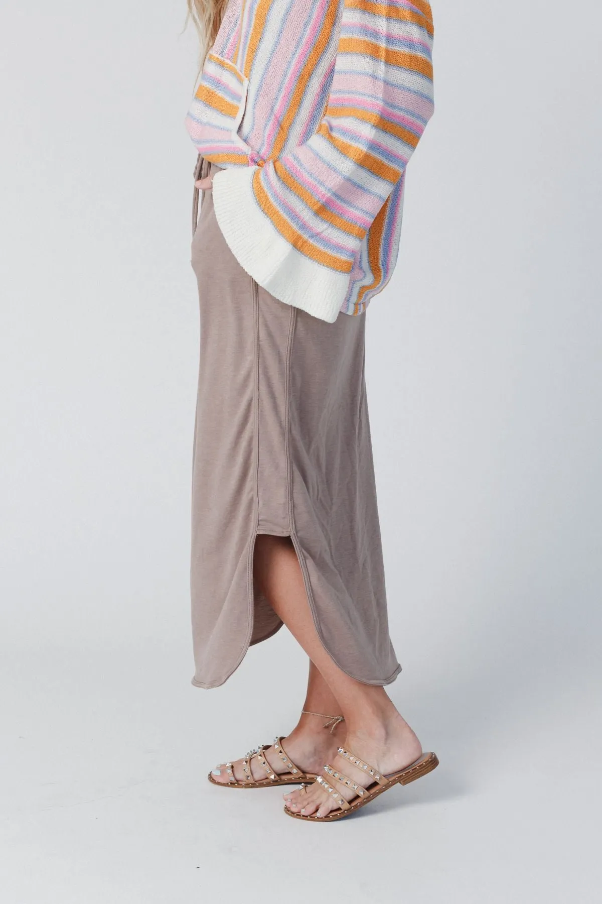 The Nest So Comfy Drawstring Maxi Skirt - Dark Taupe