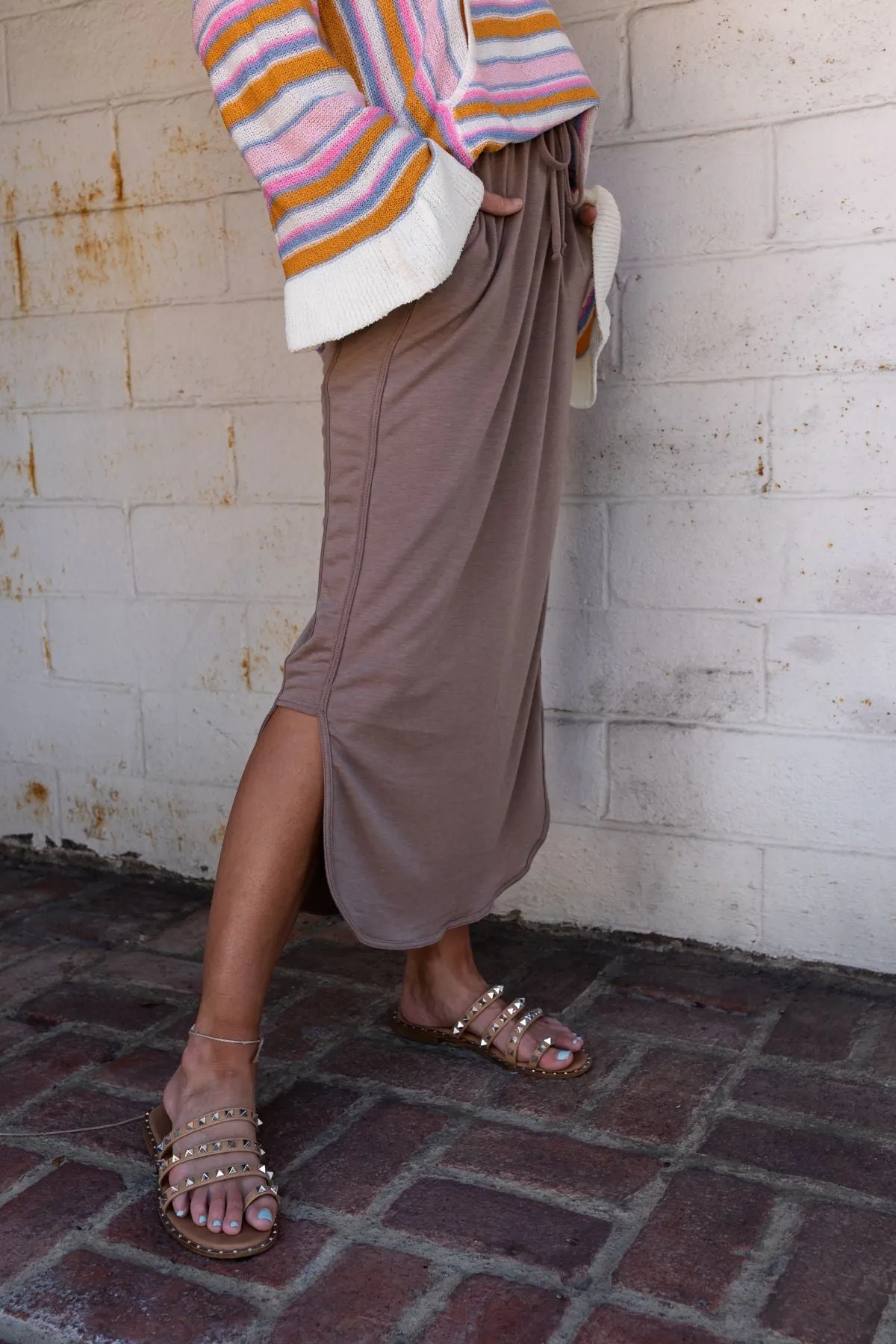 The Nest So Comfy Drawstring Maxi Skirt - Dark Taupe