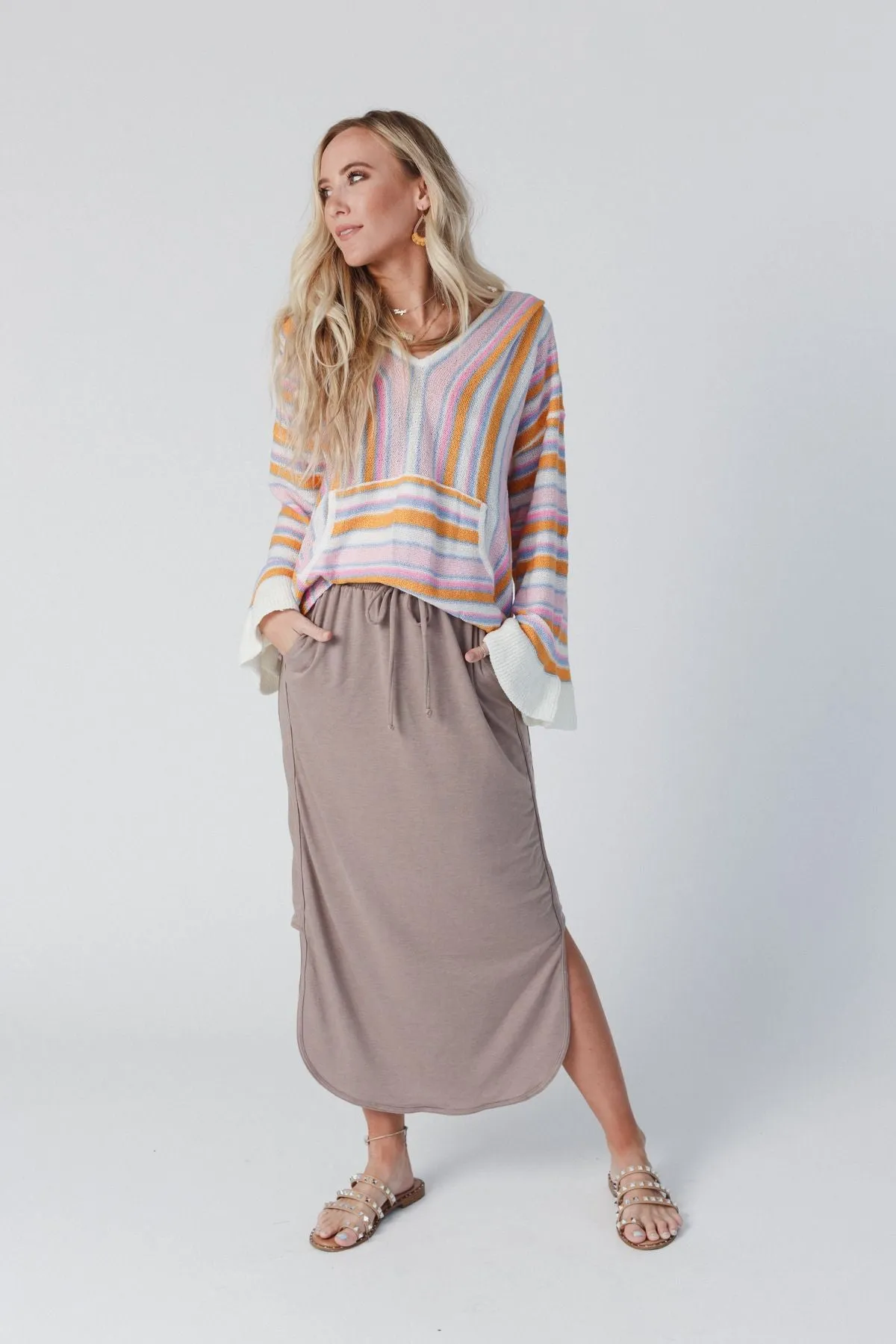 The Nest So Comfy Drawstring Maxi Skirt - Dark Taupe