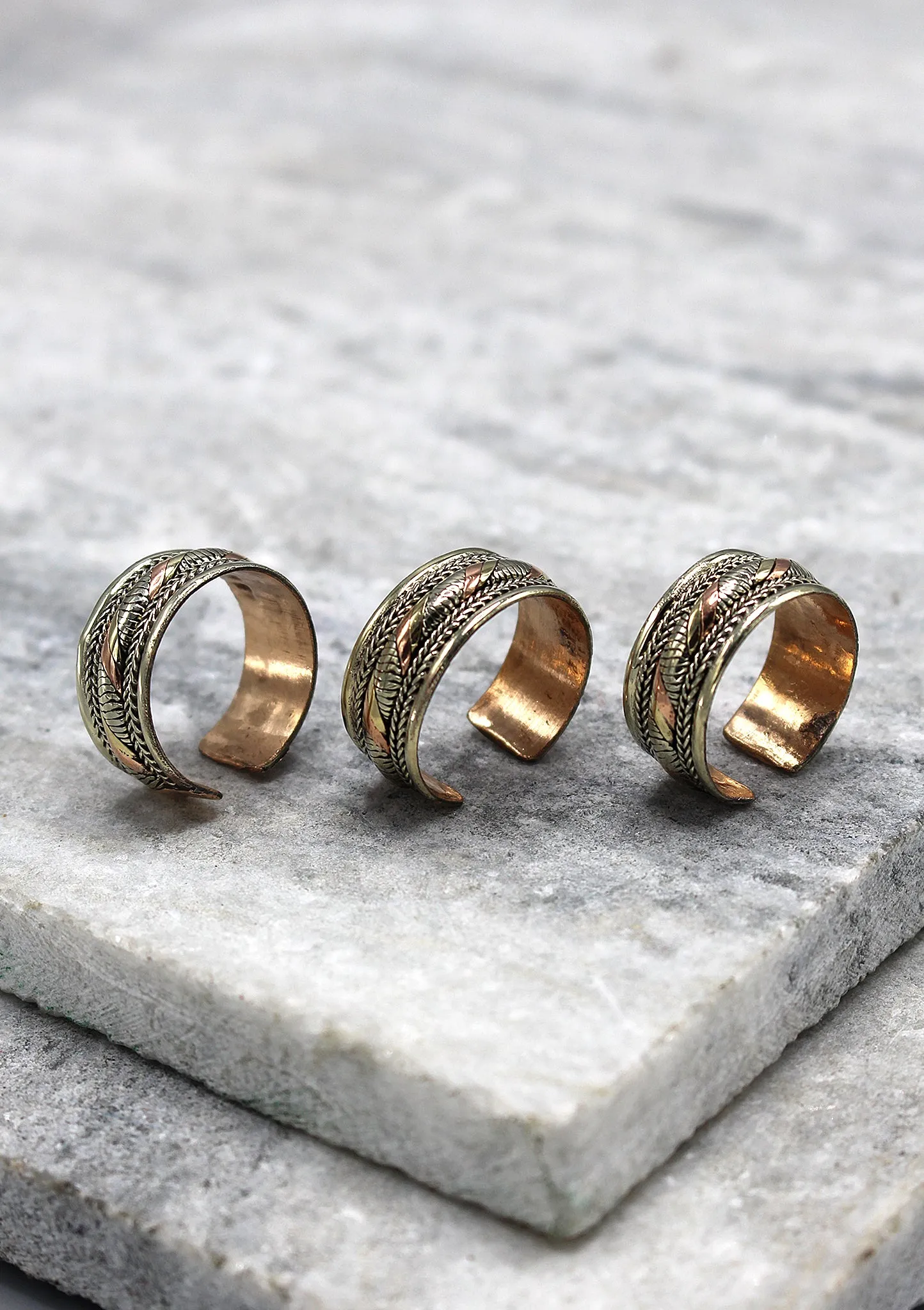 Three Metal Cut Design Copper Finger Ring