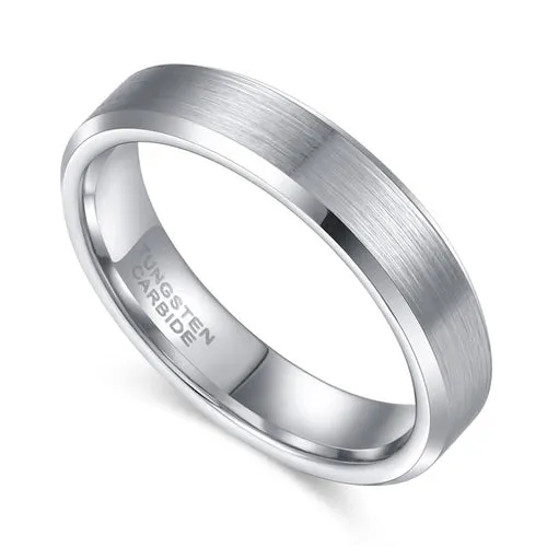 Tigrade 4/6/8mm Unisex Ring Silver Color Brushed Tungsten Carbide