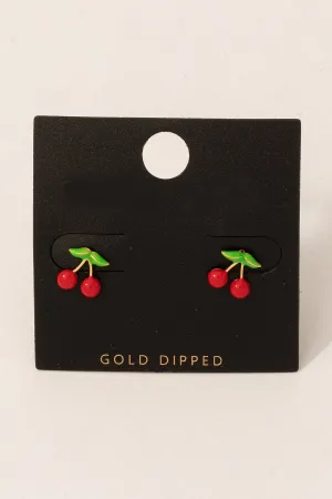 Tiny Cherry Stud Earrings in Gold