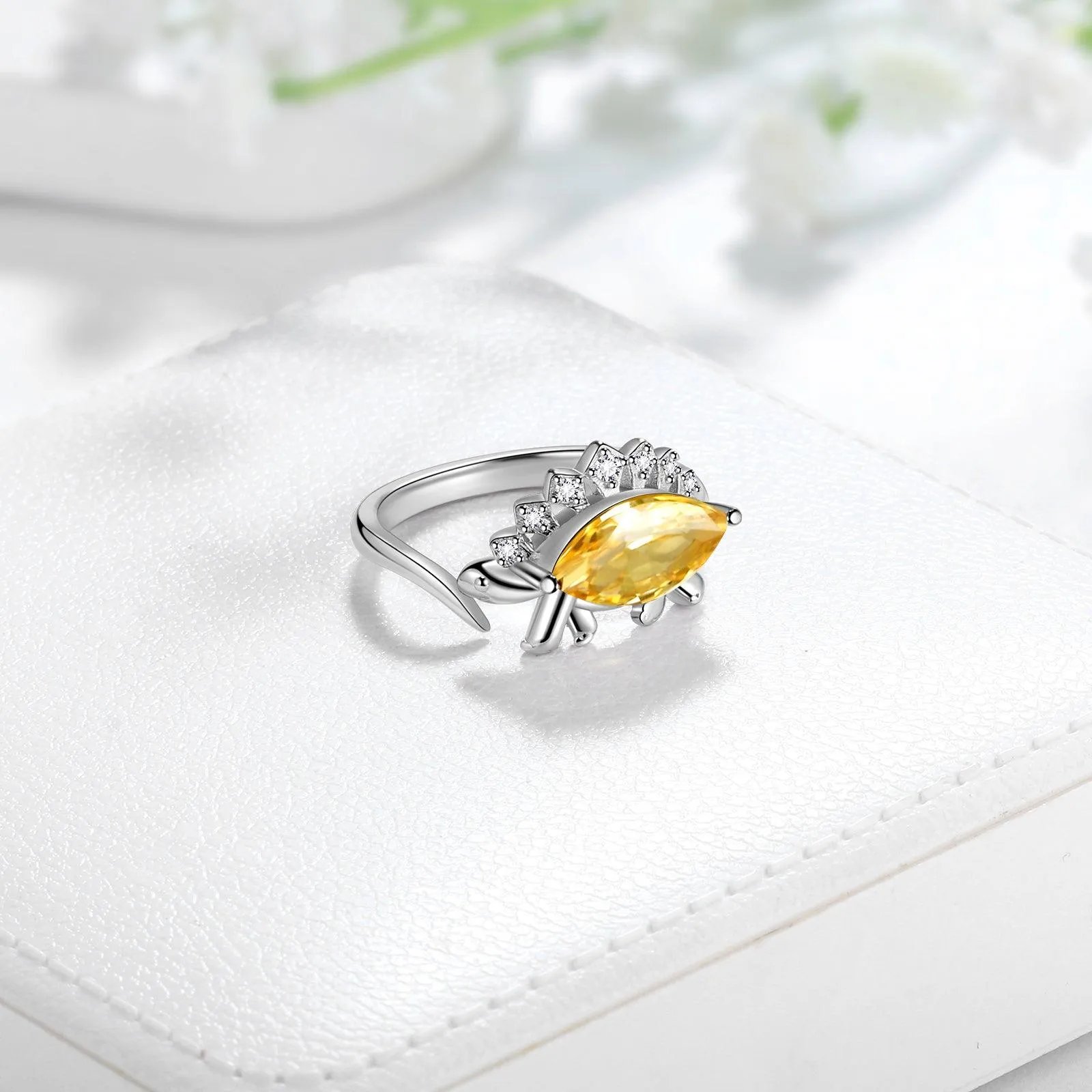 Tokyo Mart Stegosaurus Dinosaur Ring November Citrine Birthstone Women Girls Jewelry Gift