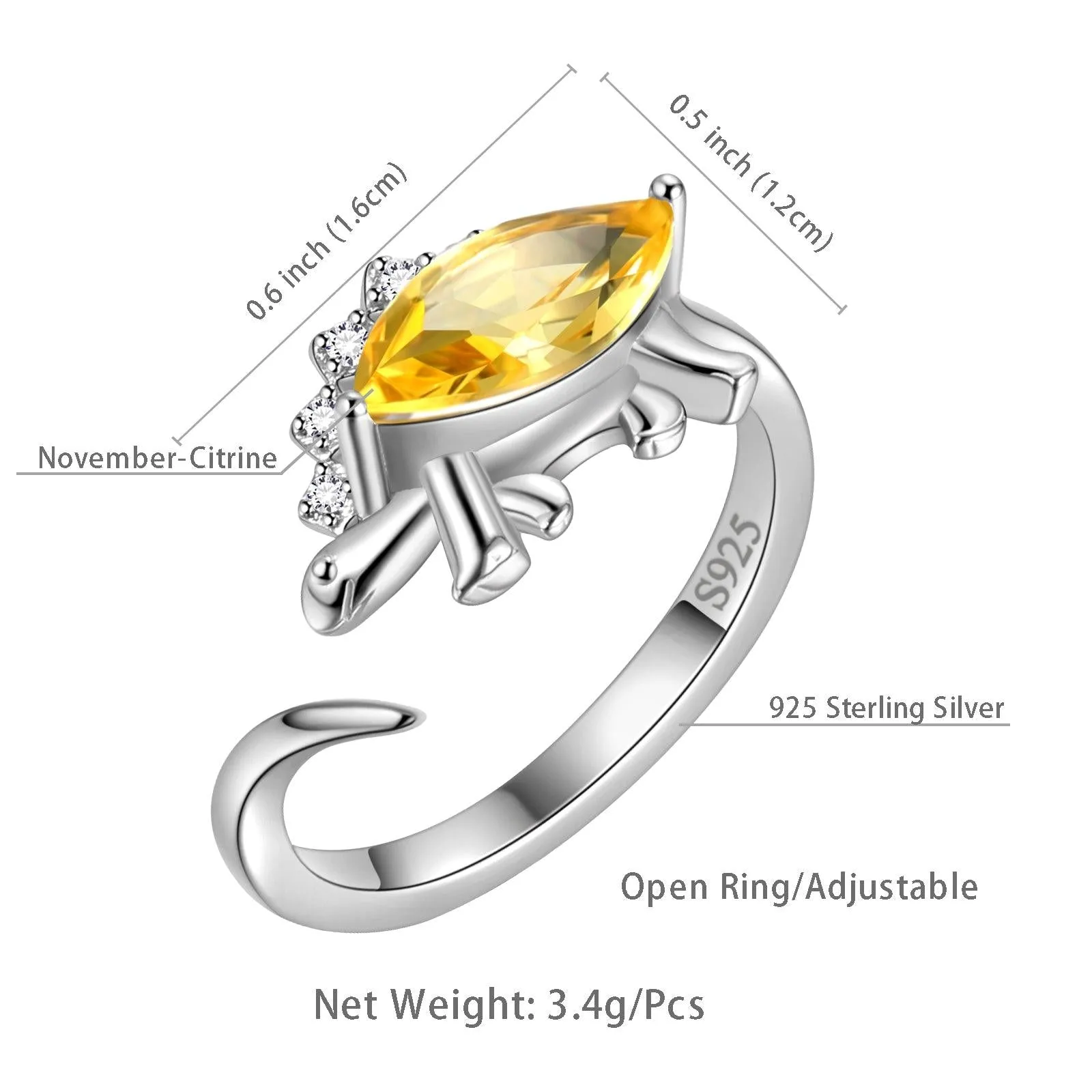 Tokyo Mart Stegosaurus Dinosaur Ring November Citrine Birthstone Women Girls Jewelry Gift