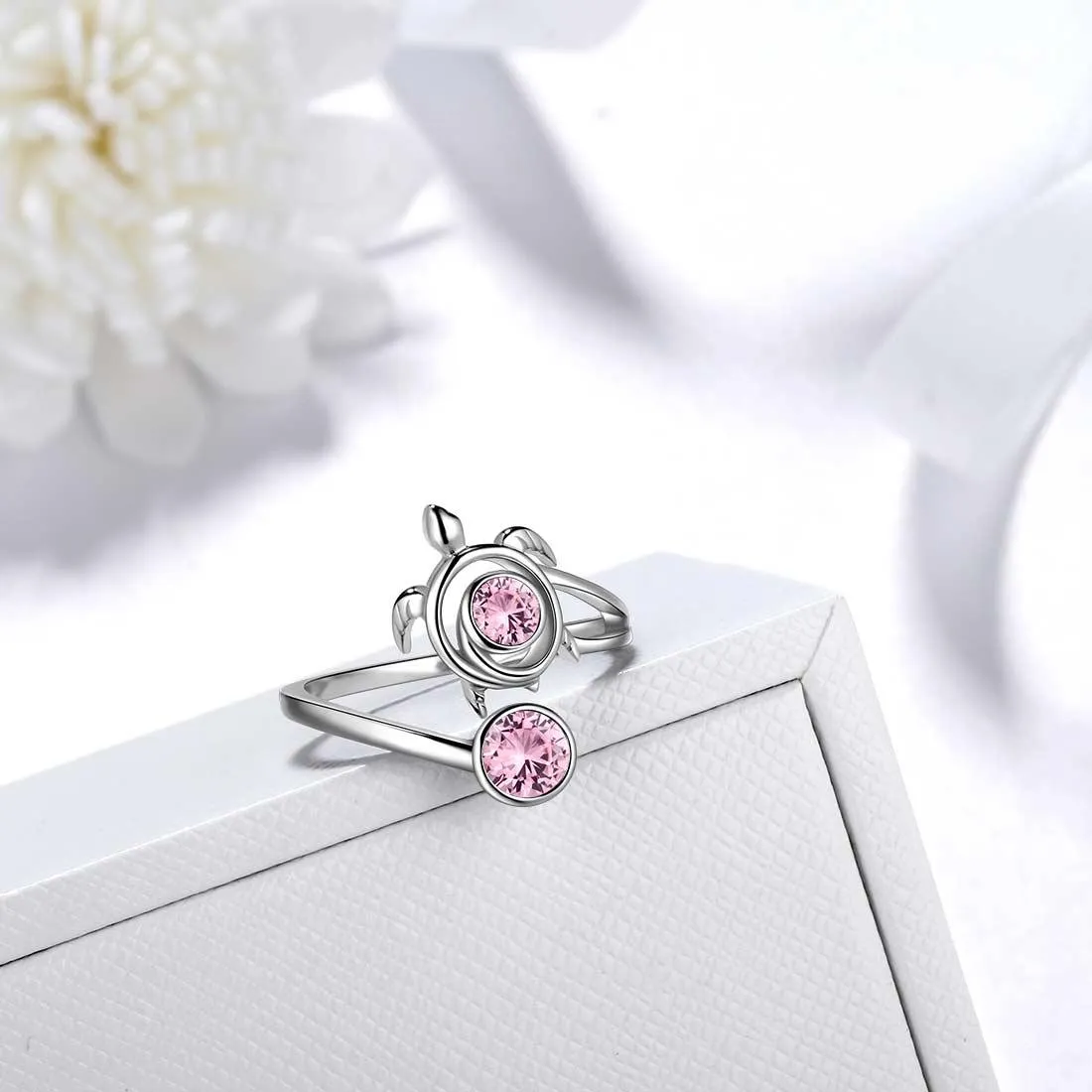 Turtle Birthstone October Tourmaline Ring Women Girls Jewelry Birthday Gift Sterling Silver